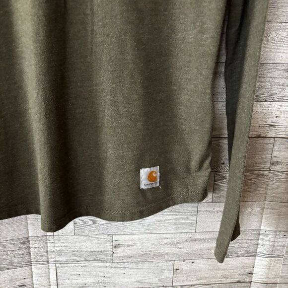 Carhartt Long Sleeve Green‎ women’s medium Hiking V-Neck T-Shirt Relaxed Fit - Picture 4 of 6